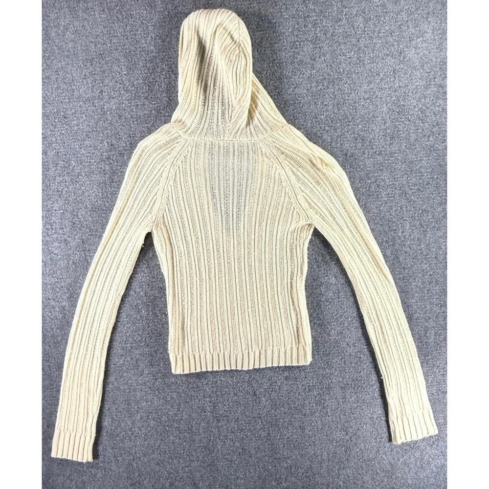 Y2K Abercrombie & Fitch Cream Cable Knit Button Hoodie Sweater‎ Womens Medium - Picture 2 of 5